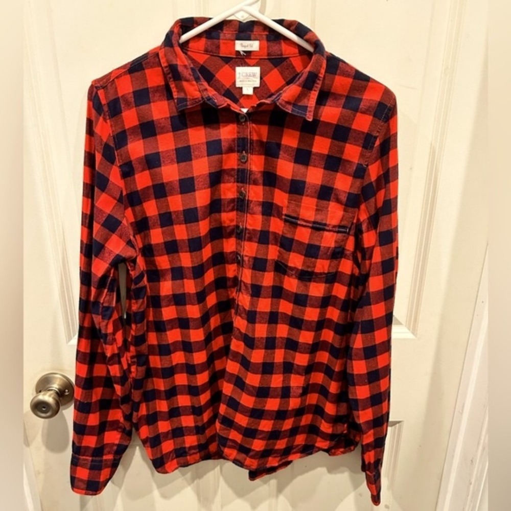J. Crew Buffalo Plaid Flannel‎ Popover Button Down size Large